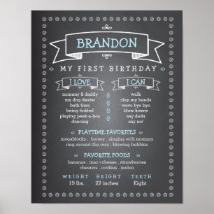 Chalkboard Baby First Birthday Milestone Board Poster
