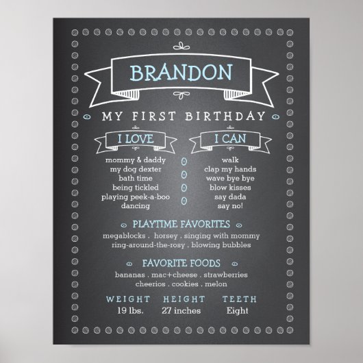 Chalkboard Baby First Birthday Milestone Board Poster (Voorkant)