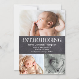 Chalkboard Baby geboorte van meerfotocollage Magnetische Uitnodiging