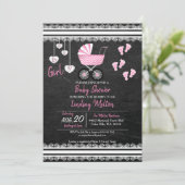 Chalkboard Baby Girl Shower Design Kaart (Staand voorkant)