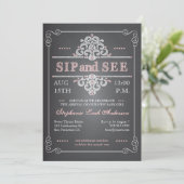  Chalkboard Baby Girl Sip & See Invitation Kaart (Staand voorkant)