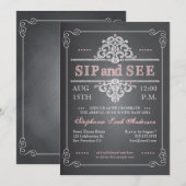  Chalkboard Baby Girl Sip & See Invitation Kaart (Voorkant / Achterkant)