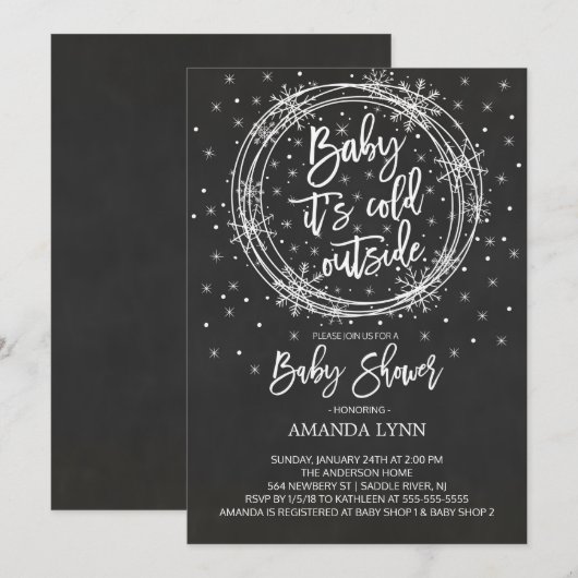 Chalkboard Baby Het is koud Buiten Baby shower Kaart (Voorkant / Achterkant)