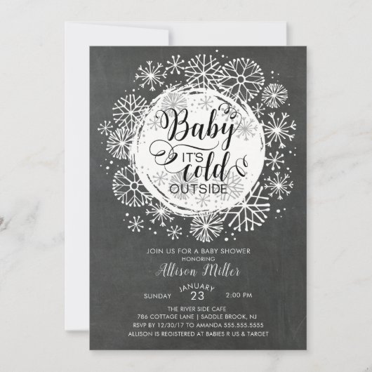 Chalkboard Baby Het is koud Buiten Uitnodiging (Voorkant)