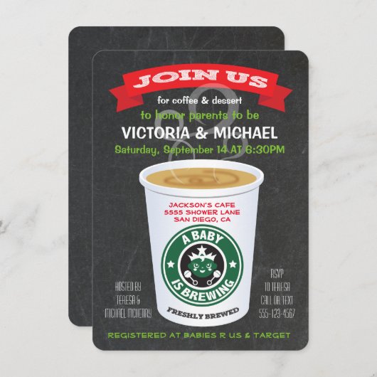 Chalkboard Baby is Brewing Coffee Baby shower Kaart (Voorkant / Achterkant)