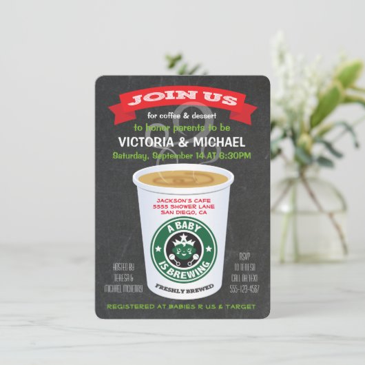 Chalkboard Baby is Brewing Coffee Baby shower Kaart (Staand voorkant)