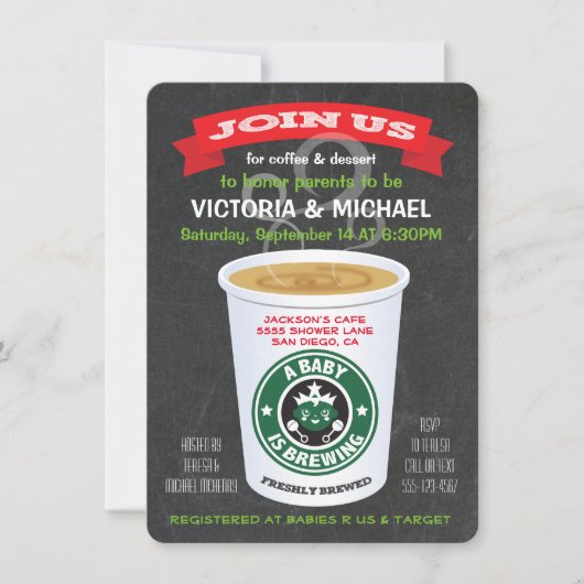 Chalkboard Baby is Brewing Coffee Baby shower Kaart (Voorkant)