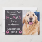 Chalkboard Baby Pink Dog Zwangerschap Aankondiging (Voorkant)