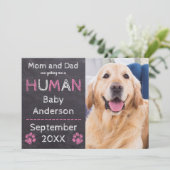 Chalkboard Baby Pink Dog Zwangerschap Aankondiging (Staand voorkant)
