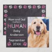 Chalkboard Baby Pink Dog Zwangerschap Aankondiging (Voorkant / Achterkant)