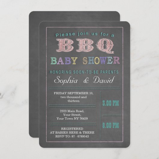 Chalkboard Baby shower Barbecue Custom Invitation Kaart (Voorkant / Achterkant)