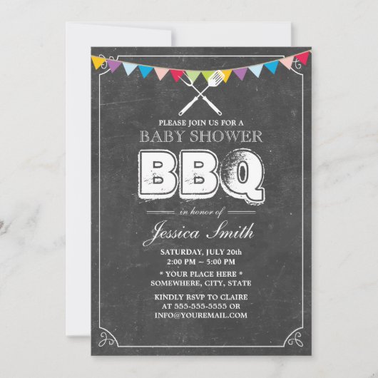 Chalkboard Baby shower BBQ Party Kaart (Voorkant)