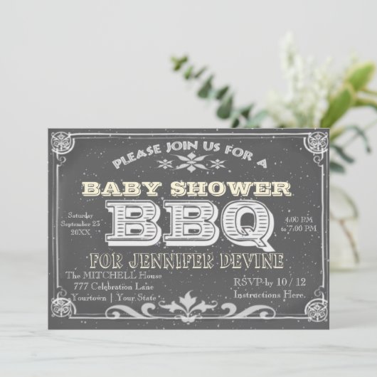 Chalkboard Baby shower BBQ-uitnodigingen Kaart (Staand voorkant)