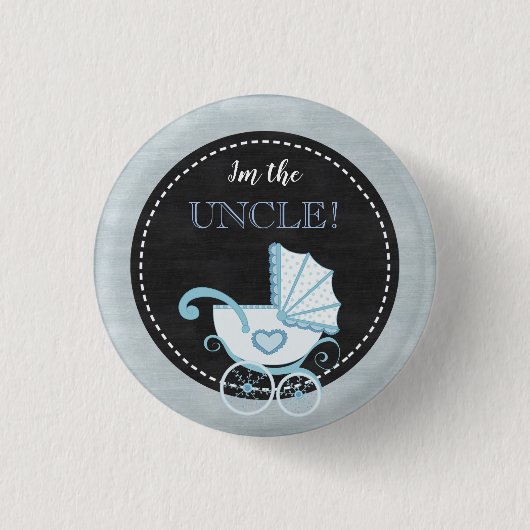Chalkboard Baby shower Blue Ik ben de oom Button (Voorkant)