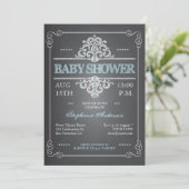  Chalkboard Baby shower Boy Blue Invitation Kaart (Staand voorkant)