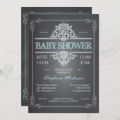  Chalkboard Baby shower Boy Blue Invitation Kaart (Voorkant / Achterkant)