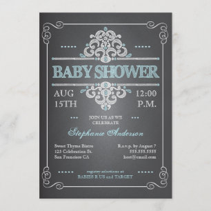  Chalkboard Baby shower Boy Blue Invitation Kaart