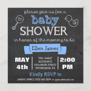 Chalkboard Baby shower Boy Blue Kaart