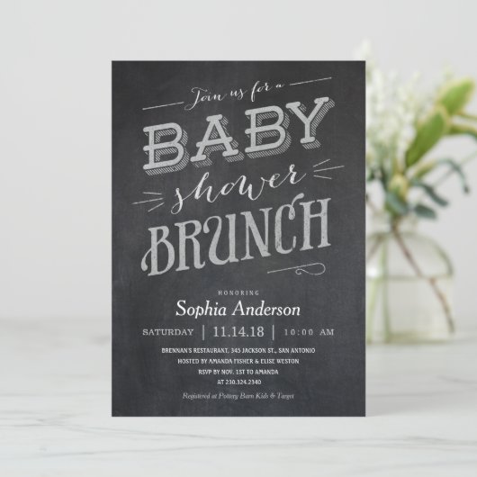 Chalkboard Baby shower Brunch Invitaties Kaart (Staand voorkant)