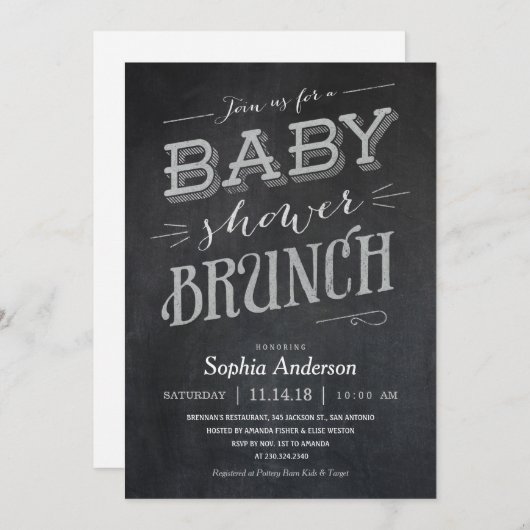 Chalkboard Baby shower Brunch Invitaties Kaart (Voorkant / Achterkant)