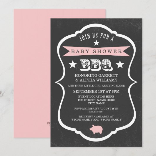 Chalkboard Baby shower Invitation / Girl Kaart (Voorkant / Achterkant)