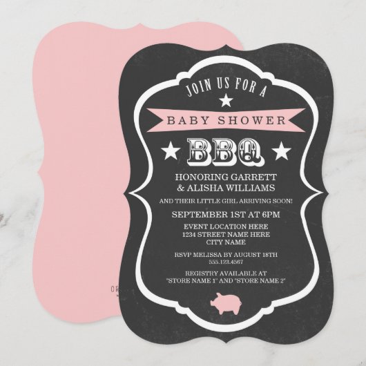 Chalkboard Baby shower Invitation / Girl Kaart (Voorkant / Achterkant)