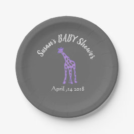 Chalkboard baby shower - paarse giraf papieren bordje