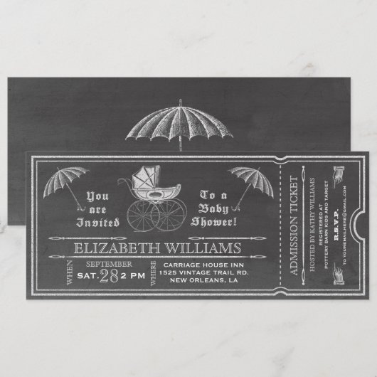 Chalkboard Baby shower Ticket Invitation Kaart (Voorkant / Achterkant)