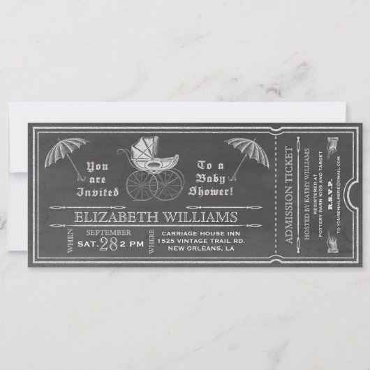 Chalkboard Baby shower Ticket Invitation Kaart (Voorkant)