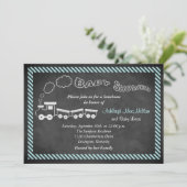 Chalkboard Baby shower Train Invite 2 - Blue Kaart (Staand voorkant)