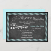 Chalkboard Baby shower Train Invite 2 - Blue Kaart (Voorkant / Achterkant)