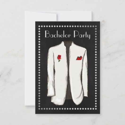 Chalkboard Bachelor Party Invitation White Tuxedo Kaart (Voorkant)