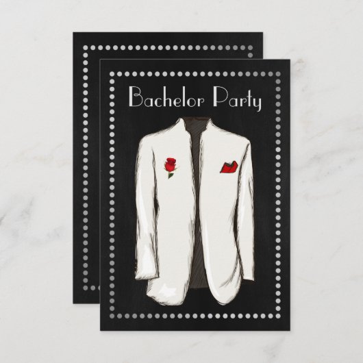 Chalkboard Bachelor Party Invitation White Tuxedo Kaart (Voorkant / Achterkant)