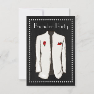 Chalkboard Bachelor Party Invitation White Tuxedo Kaart