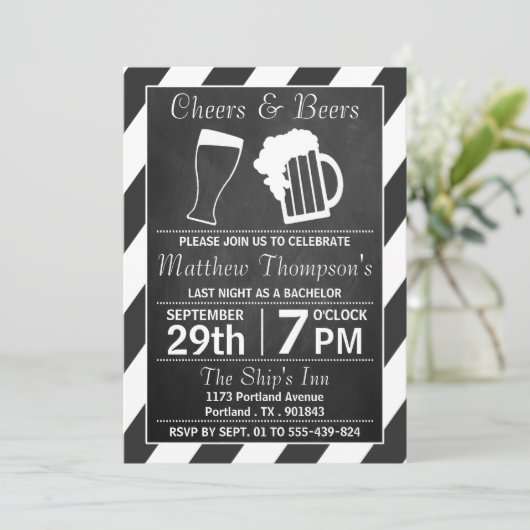 Chalkboard Bachelor Party Kaart (Staand voorkant)