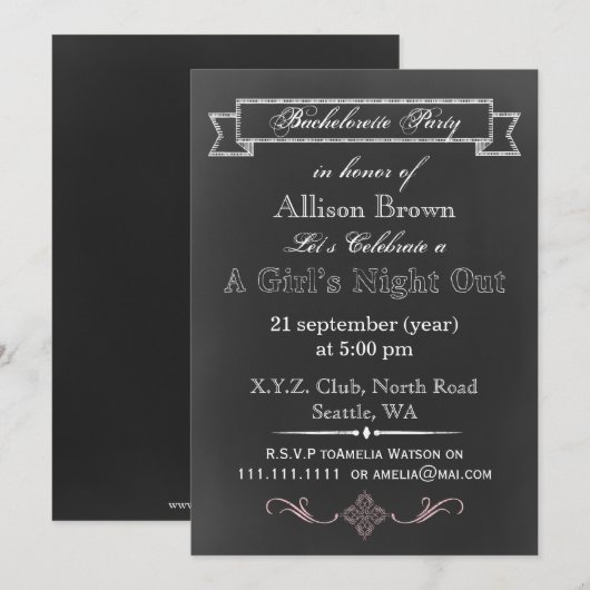 Chalkboard Bachelorette Party-uitnodigingen Kaart (Voorkant / Achterkant)