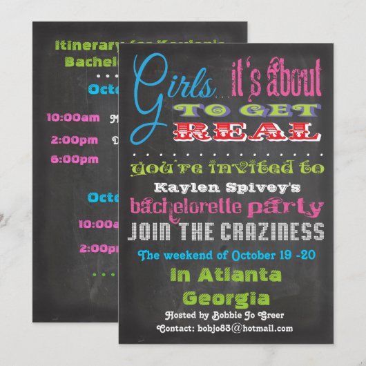 Chalkboard Bachelorette Party-uitnodigingen Kaart (Voorkant / Achterkant)