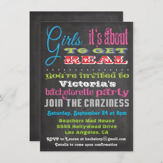 Chalkboard Bachelorette Party-uitnodigingen Kaart (Voorkant / Achterkant)