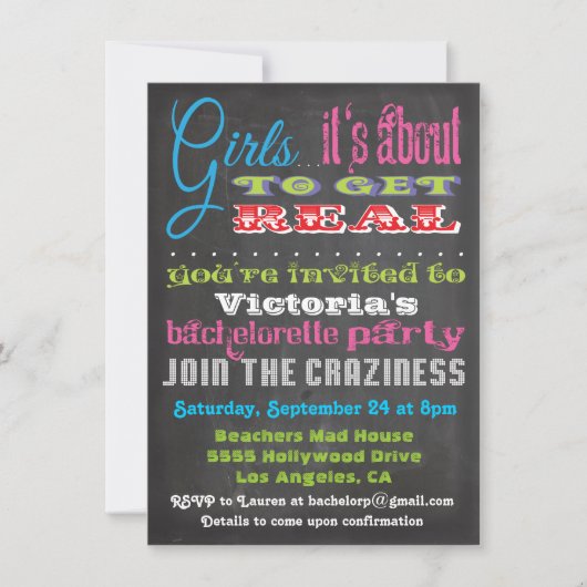 Chalkboard Bachelorette Party-uitnodigingen Kaart (Voorkant)