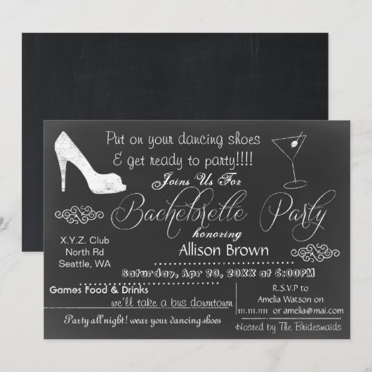 Chalkboard Bachelorette Party-uitnodigingen Kaart (Voorkant / Achterkant)