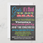 Chalkboard Bachelorette Party-uitnodigingen Kaart<br><div class="desc">Meisjes, het staat op het punt echt te worden. Voor de bruid en haar vriendinnen die een wilde en gekke nacht in de stad willen hebben, schreeuwt deze caralkboard bachelorette party uitnodiging PARTIJ! Kleurrijke typografie en eenvoudig te bewerken met veel ruimte op de achterzijde voor extra informatie. Neem contact met...</div>