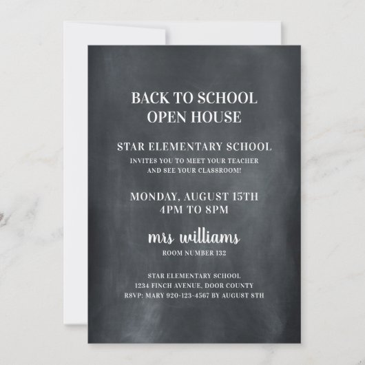 Chalkboard Back to School Open House Invitation Kaart (Voorkant)