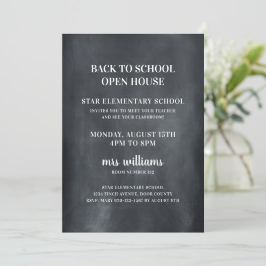 Chalkboard Back to School Open House Invitation Kaart (Staand voorkant)