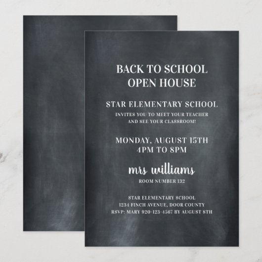 Chalkboard Back to School Open House Invitation Kaart (Voorkant / Achterkant)