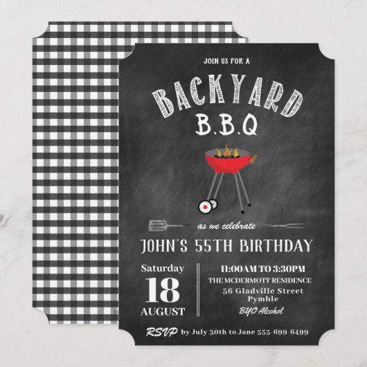 Chalkboard Backyard Barbecue BBQ Birthday Party Kaart (Voorkant / Achterkant)