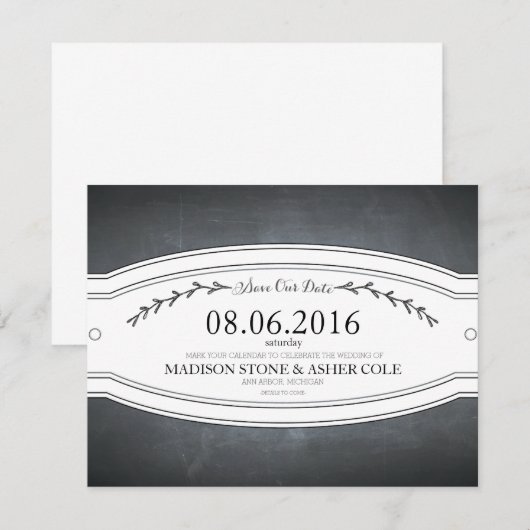 Chalkboard Badge Save-the-Date Card Save The Date (Voorkant / Achterkant)