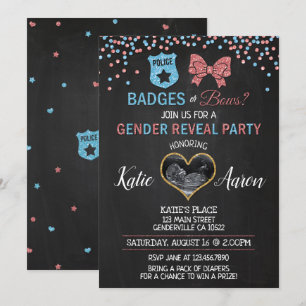 Chalkboard Badges of Bows Gender Reveal Kaart