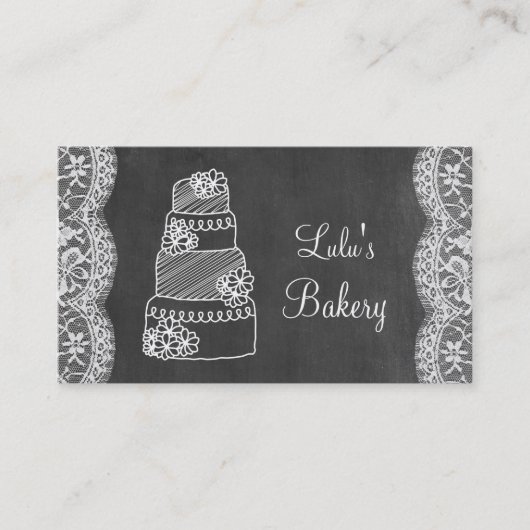 Chalkboard Bakery-Visitekaartje met Cake en Lace Visitekaartje (Voorkant)