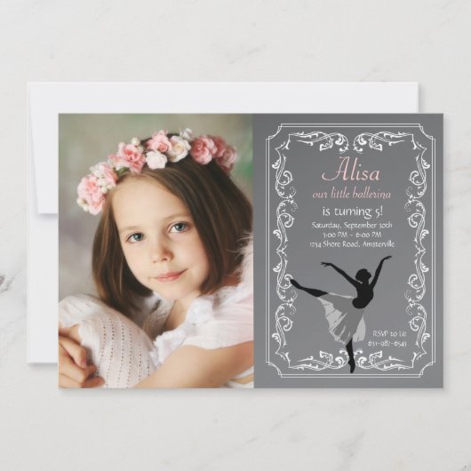 Chalkboard Ballerina Photo Birthday Invitation Kaart (Voorkant)