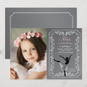 Chalkboard Ballerina Photo Birthday Invitation Kaart (Voorkant / Achterkant)